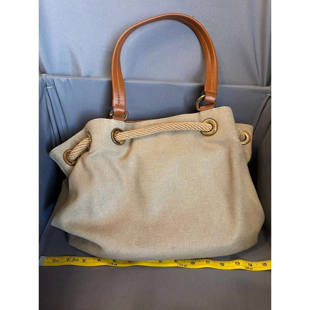 Michael Kors Large Shimmer Canvas Rope Drawstring Tassel Tote Purse
